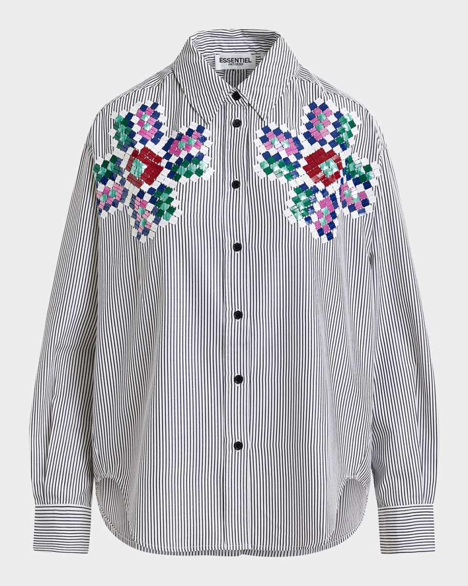 Hapricorn Sequined Stripe Button-Front Shirt